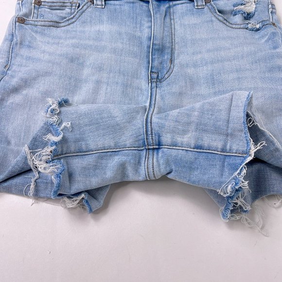 AE American Eagle Curvy Hi Rise Shortie Raw Hem Light Blue Denim Shorts Size 4 - Picture 4 of 8